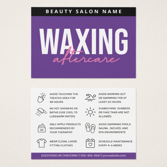 Purple Modern Waxing Aftercare Card Hair Removal (Vorne & Hinten)