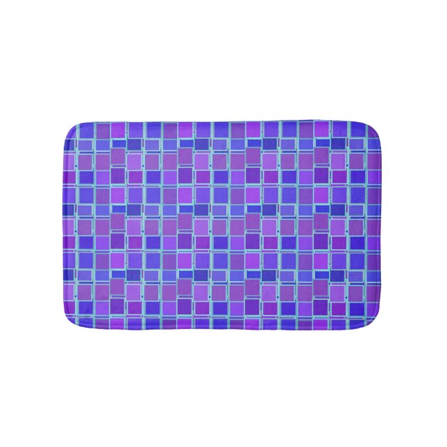 Purple Mosaic Squares Tile Pattern Badematte (Vorderseite)