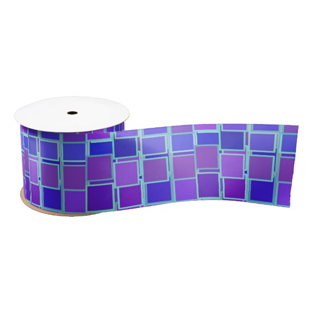 Purple Mosaic Squares Tile Pattern Satinband (Spule)