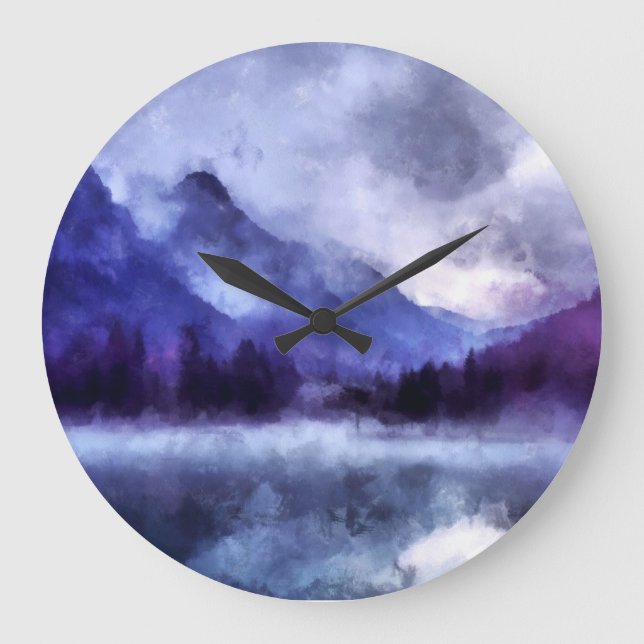 Purple mountains in Alaska | Landscape Painting Große Wanduhr (Vorderseite)