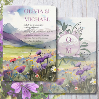 Purple Mountains & Poppies Wedding Invitation Einladung