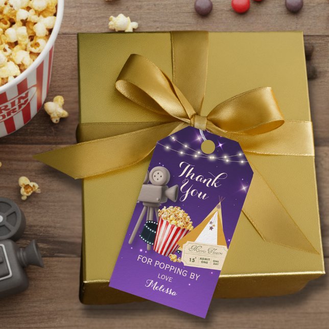 Purple Movie Night Birthday Party Thank You  Geschenkanhänger (Von Creator hochgeladen)