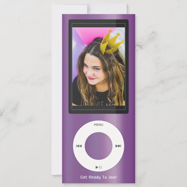 Purple MP3 Music Player Birthday Einladung (Vorderseite)