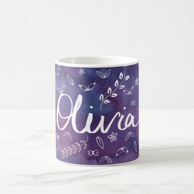 Purple mûre Nom Floral Mug personnalisé (Centre)