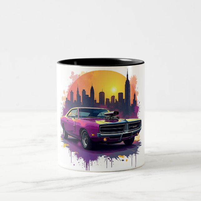 Purple Muscle Car Mug Zweifarbige Tasse (Mittel)