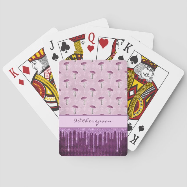 Purple Mushroom Dream and Glitter Drips Monogram Spielkarten (Rückseite)