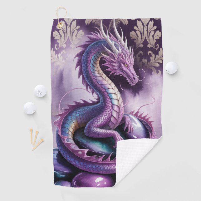 Purple Mystic Dragon Gothic Golfhandtuch (Insitu)