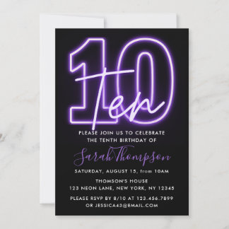 Purple Neon 10e anniversaire Invitation