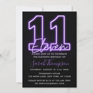 Purple Neon 11e anniversaire Invitation