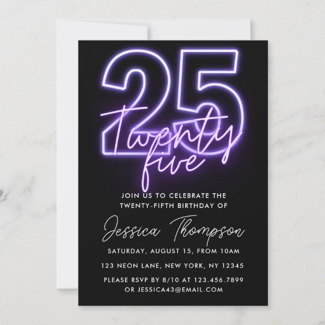 Purple Neon 25e anniversaire Invitation (Devant)