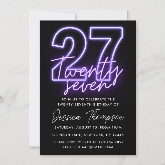Purple Neon 27e anniversaire Invitation (Devant)