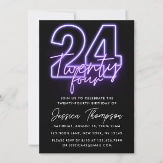Purple Neon Invitation 24e anniversaire