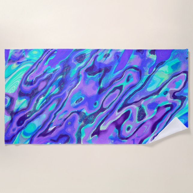 Purple Neon Marble Texture Abstract Liquid Paint Strandtuch (Vorderseite)