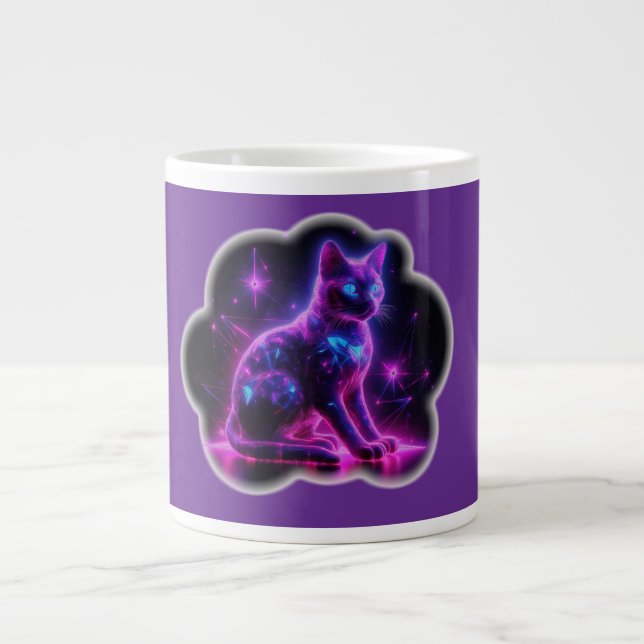 Purple Neon Siamese Cat With Blue Eyes & Starburst Jumbo-Tasse (Vorderseite)