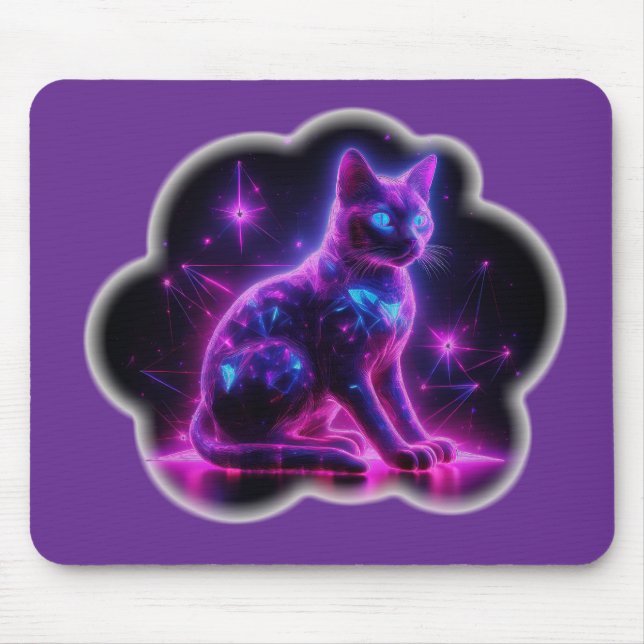 Purple Neon Siamese Cat With Blue Eyes & Starburst Mousepad (Vorne)