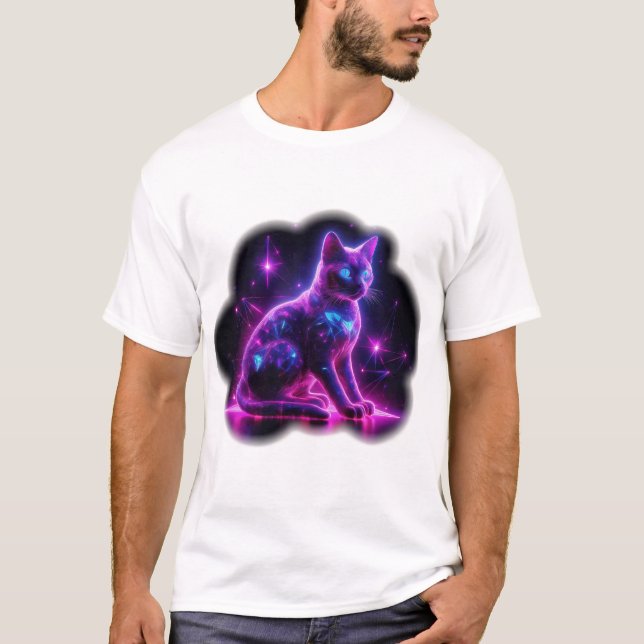 Purple Neon Siamese Cat With Blue Eyes & Starburst T-Shirt (Vorderseite)