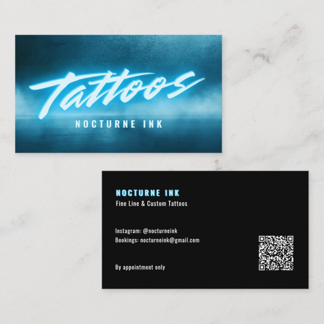 Purple Neon & Smoke Tattoo Artist QR Code Visitenkarte (Vorne/Hinten)