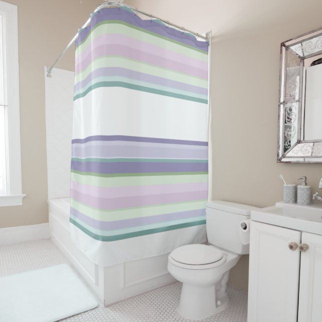 Purple, Neptune, sea green, and Lavender stripes Duschvorhang (Beispiel)