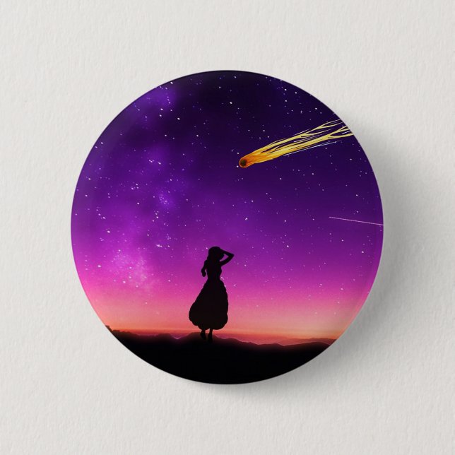 Purple Night Sky With Comet Crashing Toward Earth Button (Vorderseite)
