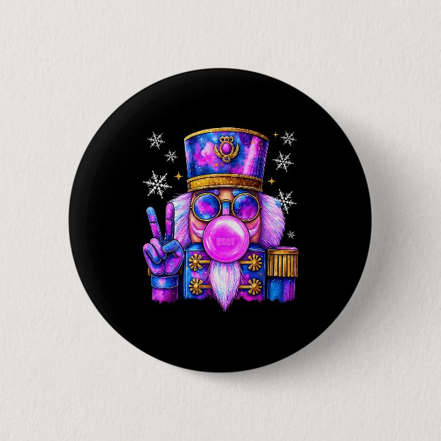 Purple Nutcracker Blowing Bubble Gum Cute Christma Button (Vorderseite)