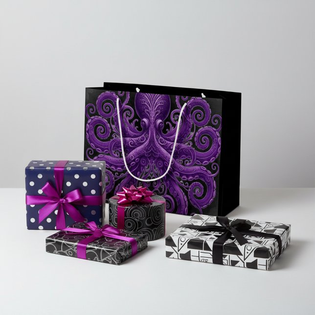 Purple Octopus Victorian Steampunk Kraken  Große Geschenktüte (Von Creator hochgeladen)