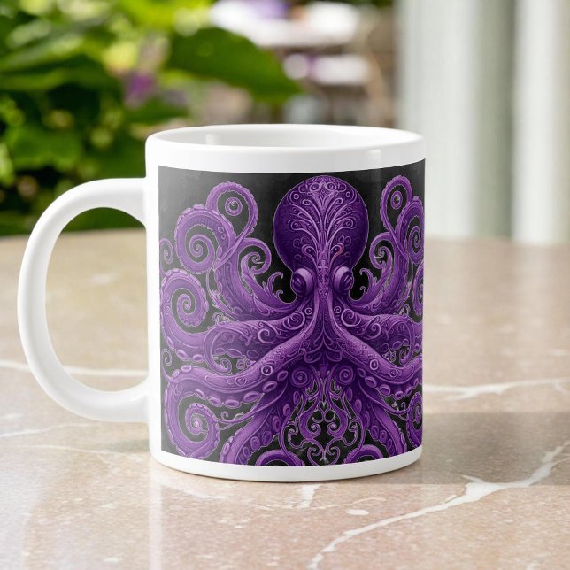 Purple Octopus Victorian Steampunk Kraken  Jumbo-Tasse (Von Creator hochgeladen)