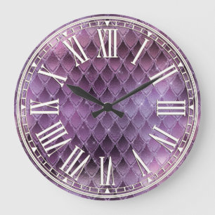 Purple Ombre & Glitter Dragon Scales Große Wanduhr