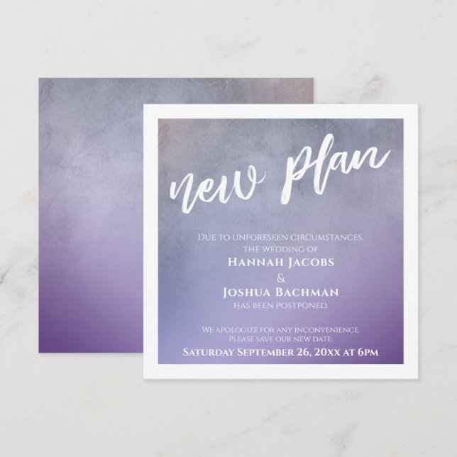 Purple Ombre Nouvelle carte Mariage reportée de pl (Devant / Derrière)