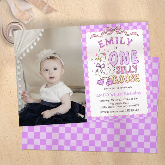 Purple One Silly Goose - Girl First Birthday Photo Einladung