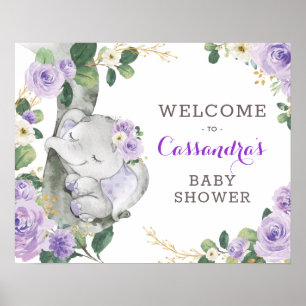 Purple or Floral Elephant Vert Affiche de bienvenu