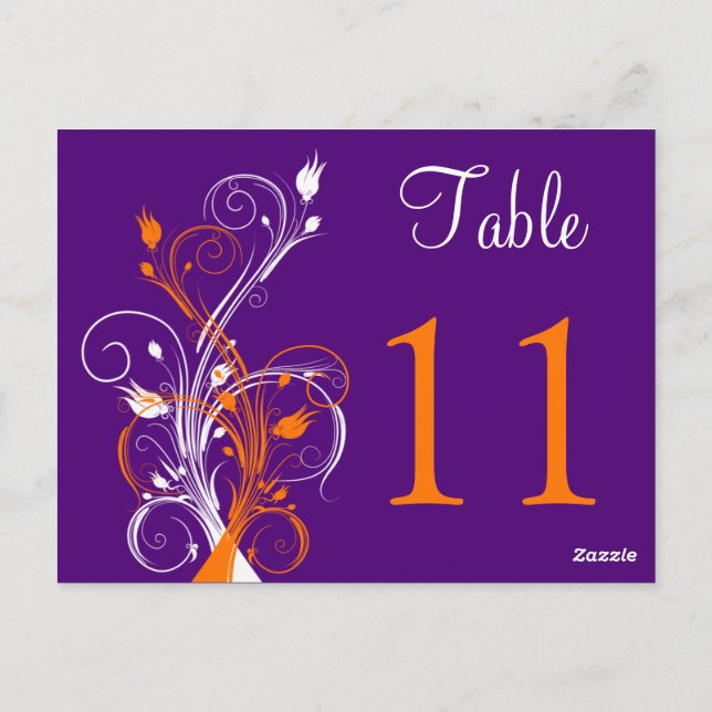 Purple Orange Blanc Floral Numéro de table Carte p (Dos)