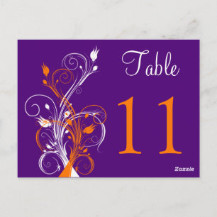 Purple Orange Blanc Floral Numéro de table Carte p