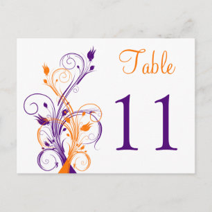Purple Orange Blanc Floral Numéro de table Carte p