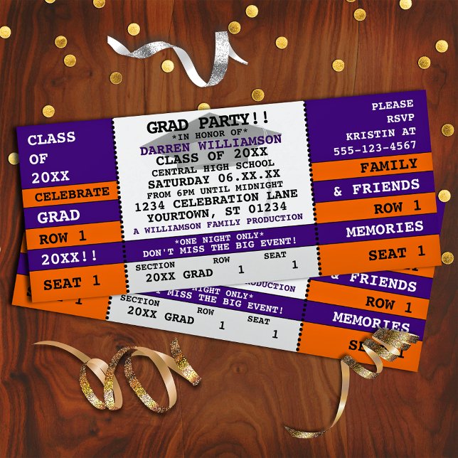 Purple|Orange Concert Ticket Grad Party Invitation (Créateur téléchargé)