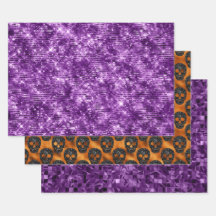 Purple Orange Glitter Skull Halloween Pattern
