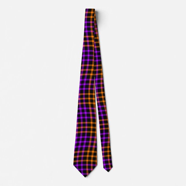 Purple Orange Plaid Checker Seamless Pattern Krawatte (Vorderseite)