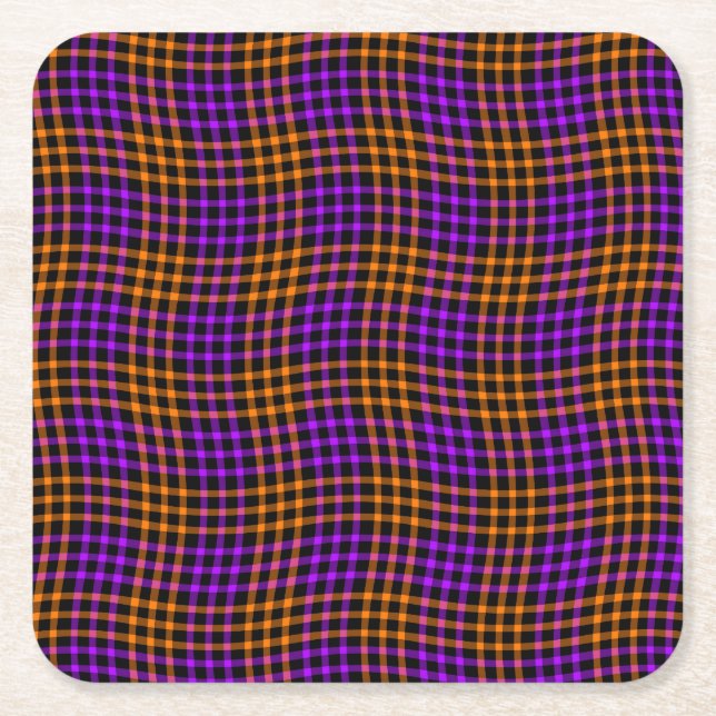 Purple Orange Plaid Checker Seamless Pattern Rechteckiger Pappuntersetzer (Vorderseite)