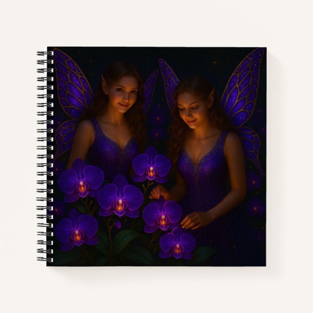 Purple Orchid Fairies Hardcover Art Journal Notizbuch (Vorderseite)
