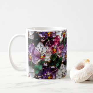 Purple Orchid Stained Glass Mosaic Floral Pattern Kaffeetasse