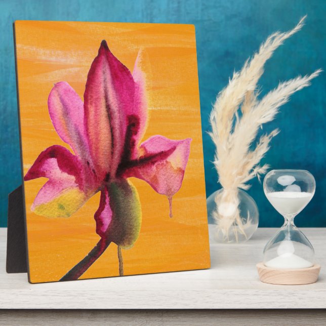 Purple Orchid watercolour orange pop art flower Fotoplatte (Seite)