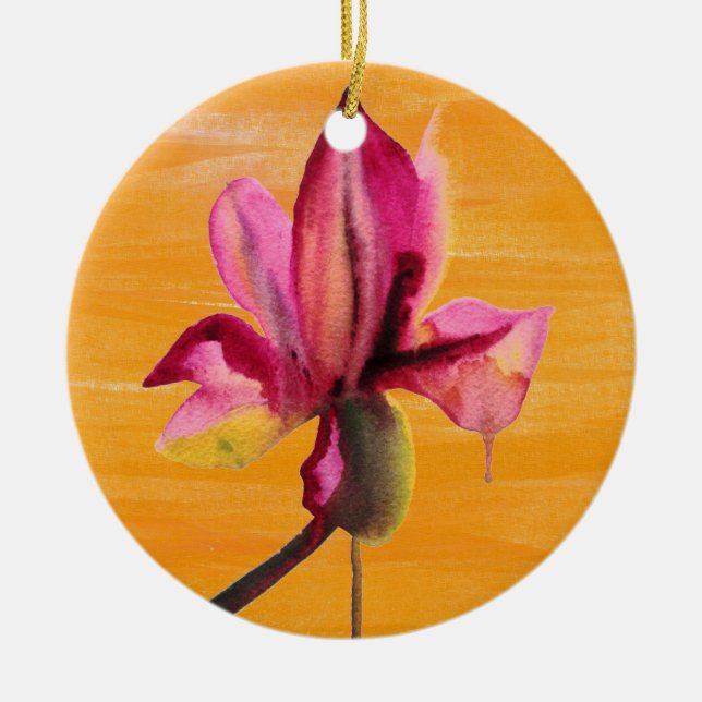 Purple Orchid watercolour orange pop art flower Keramikornament (Vorne)