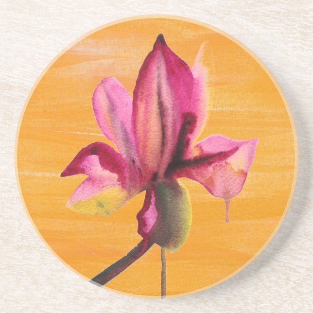 Purple Orchid watercolour orange pop art flower Sandstein Untersetzer (Vorne)