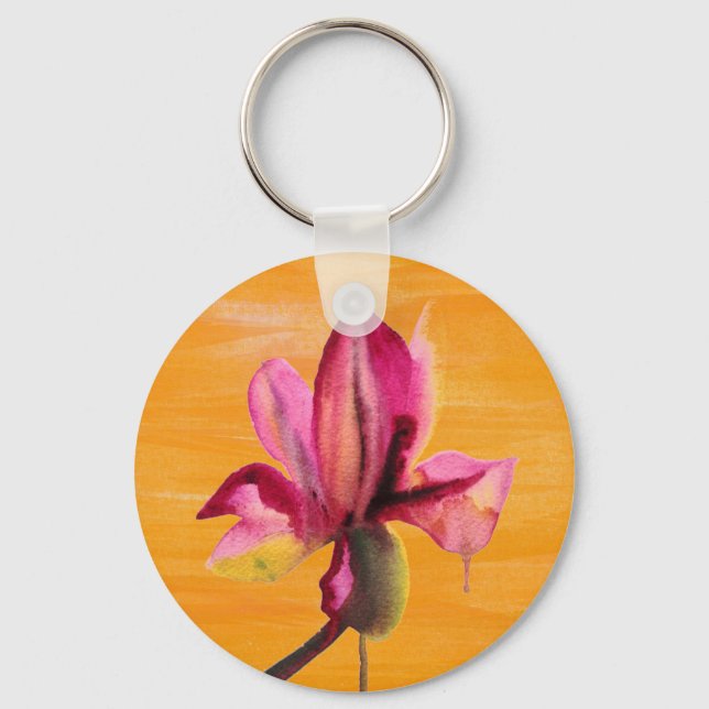 Purple Orchid watercolour orange pop art flower Schlüsselanhänger (Vorderseite)