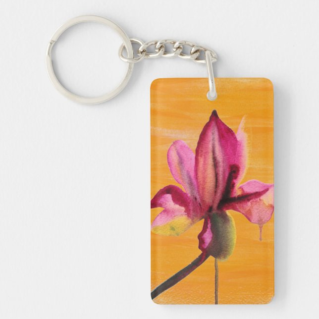 Purple Orchid watercolour orange pop art flower Schlüsselanhänger (Vorderseite)