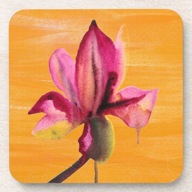 Purple Orchid watercolour orange pop art flower Untersetzer (Vorderseite)