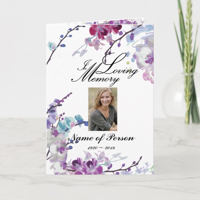 Purple Orchids Flowers Funeral Program Programm (Vorderseite)