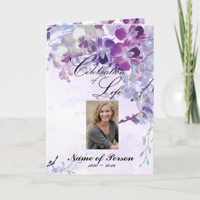 Purple Orchids & Hummingbird Funeral Program Programm (Vorderseite)