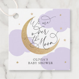 Purple Over the Moon Baby Shower Geschenkanhänger