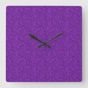 Purple Paisley Quadratische Wanduhr