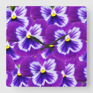 Purple Pansies With Butterfly Like Petals, Quadratische Wanduhr